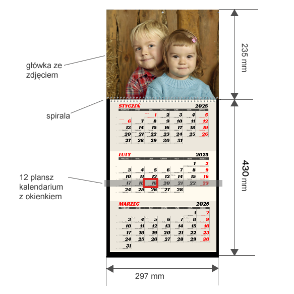 schemat fotokalendarza z okienkiem